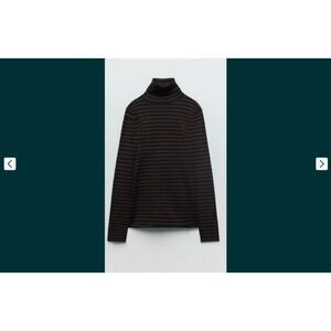 Navy and Burgundy Striped Turtleneck Long Sleeve Knit Pullover Top (NWT)